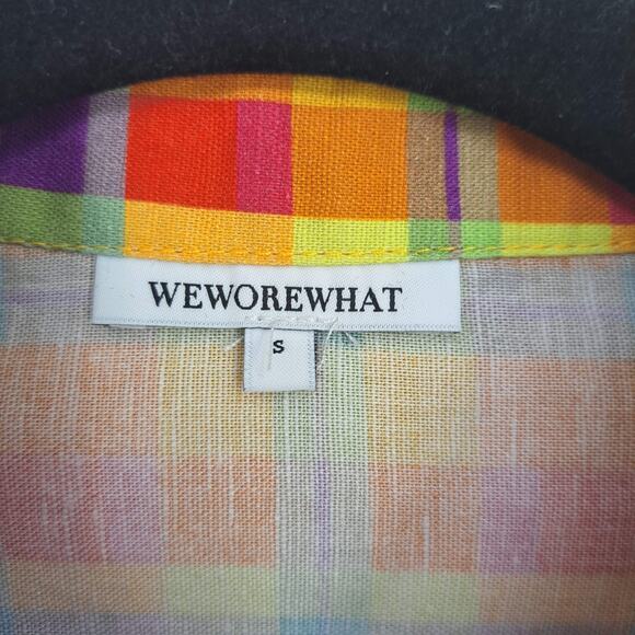 We Wore What Oversized Dad Shirt Rainbow Plaid Linen Blend Women's Size S Small - Picture 4 of 7